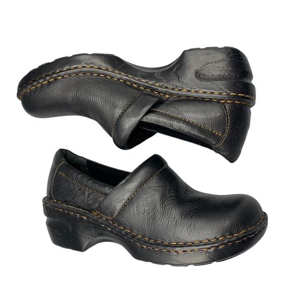 Born BOC Peggy Clogs Size 8 Pebbled Leather Slip On Casual Comfort Black Womens - Picture 3 of 11